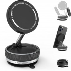 Car Upgraded Mount for MagSafe, [80+LBS Strongest Suction & 2500gf Strongest Magnetic] 360°Adjustable Cell Phone Holder, with 2pcs Ring-Shaped Magnet Sticker, fit for All Phone Models & Cars(Black)